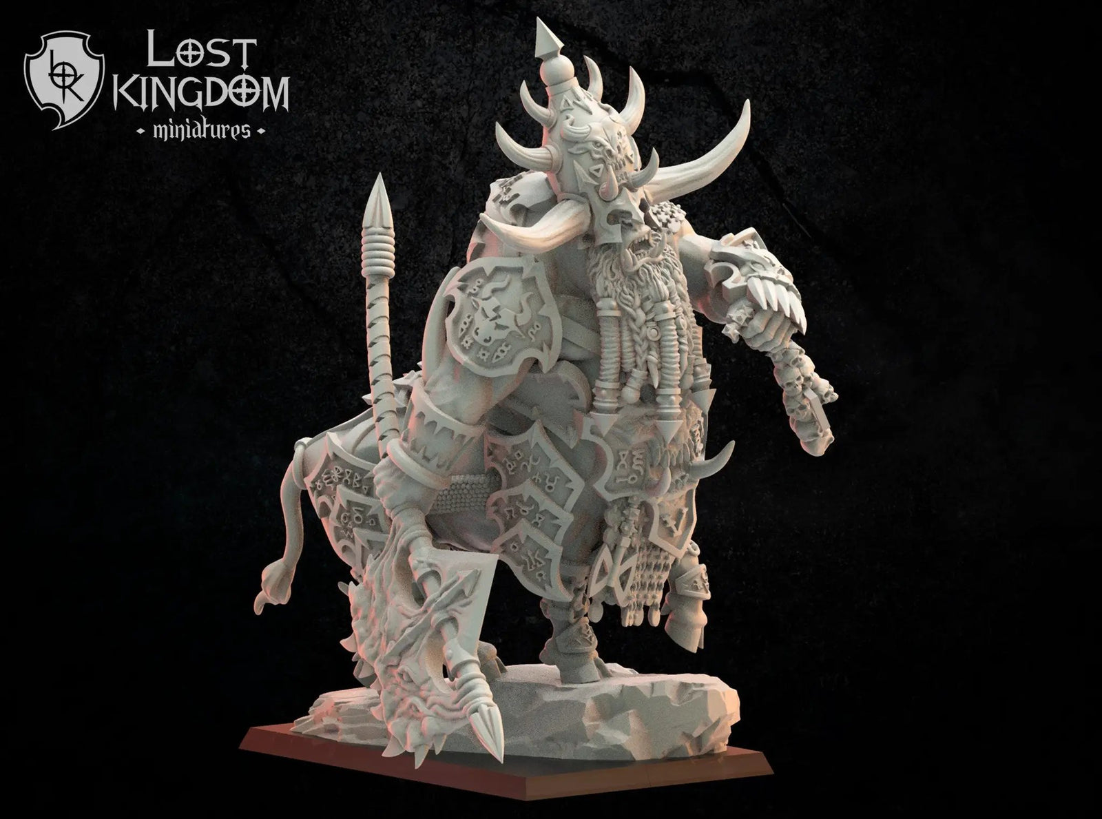 3D printed Hurgroth Bul-Thaur hero model by Lost Kingdom Miniatures, detailed fantasy tabletop gaming miniature.