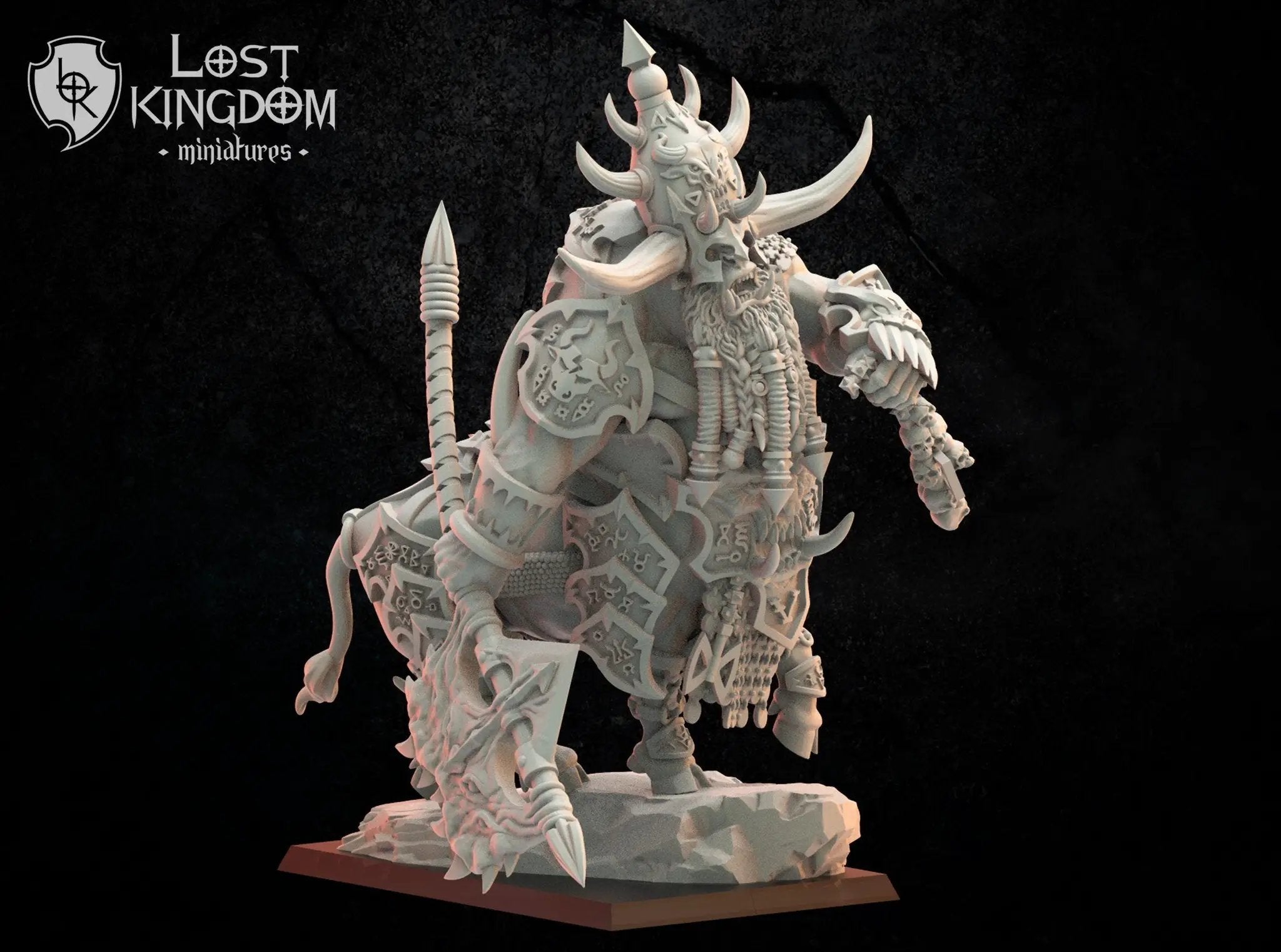 3D printed Hurgroth Bul-Thaur hero model by Lost Kingdom Miniatures, detailed fantasy tabletop gaming miniature.