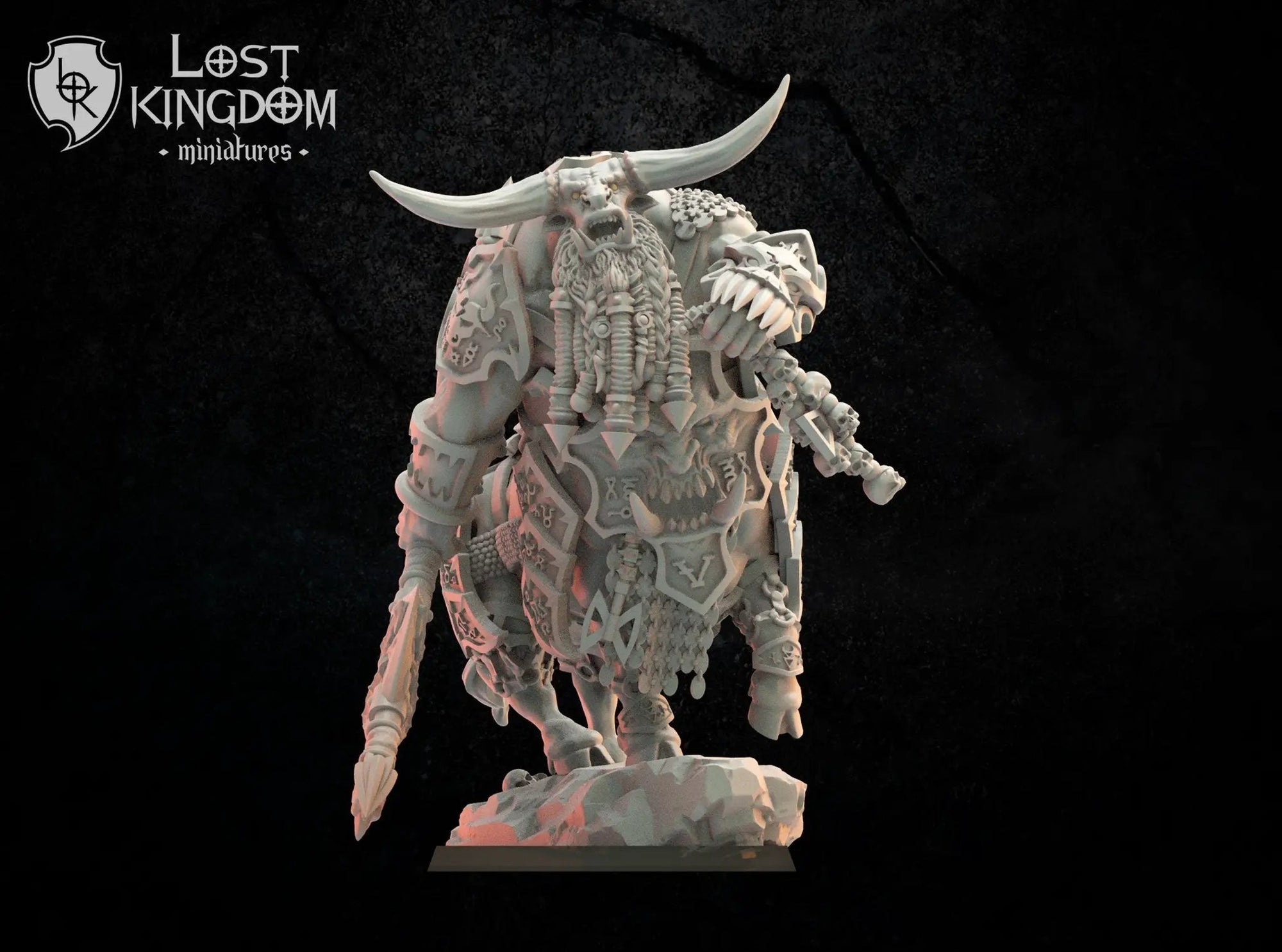 3D printed Hurgroth Bul-Thaur hero model by Lost Kingdom Miniatures, detailed fantasy fantasy miniature for tabletop gaming.