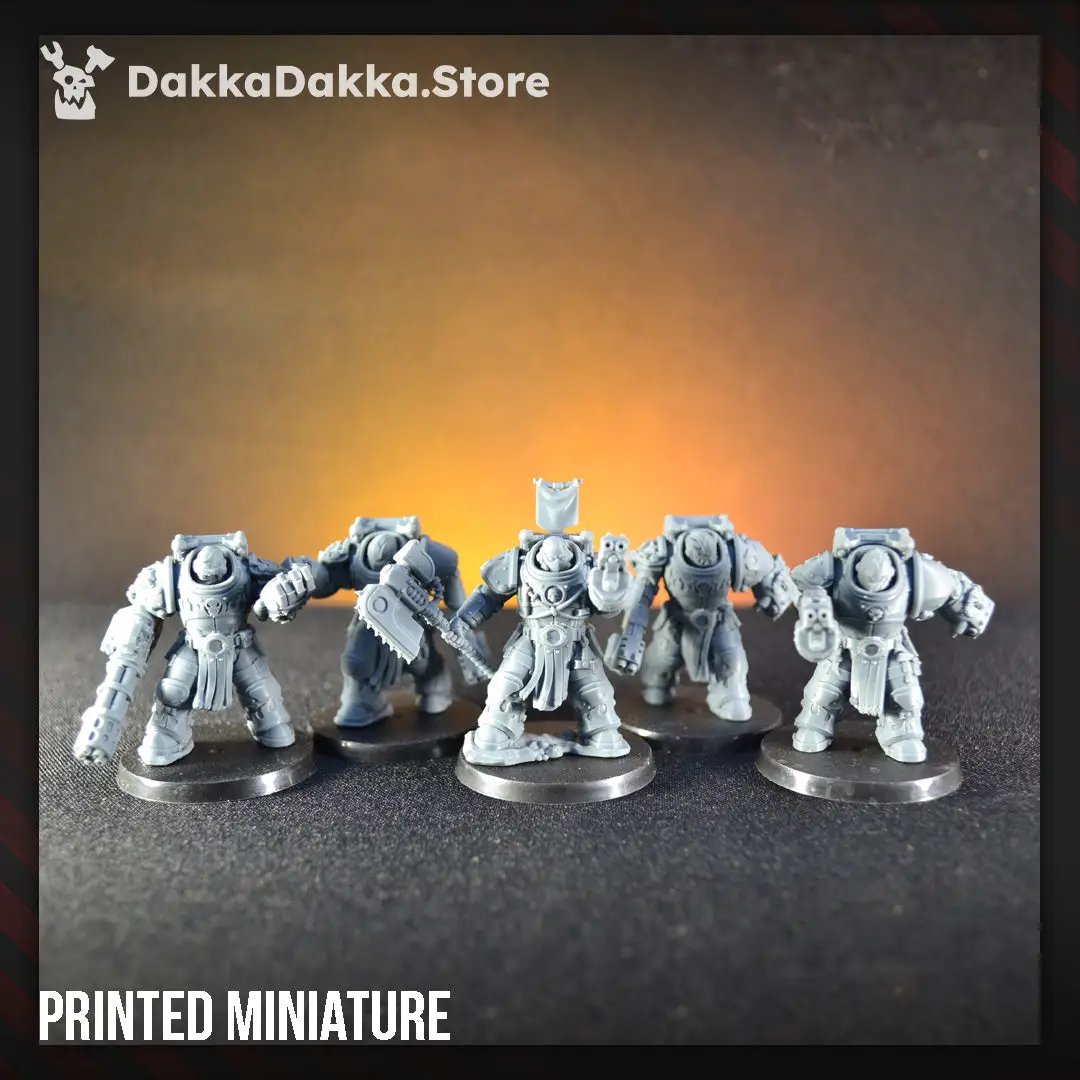Set of five 3D printed Ignisaurus Clan Destroyer models by Last Hope Miniatures for DakkaDakka Miniatures.