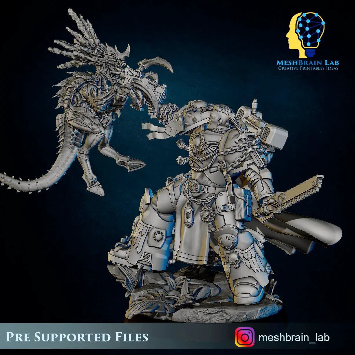 3D printed Imperial Marine vs Swarm Warrior model by Last Hope Miniatures, detailed sci-fi miniatures from Meshbrain Labs.