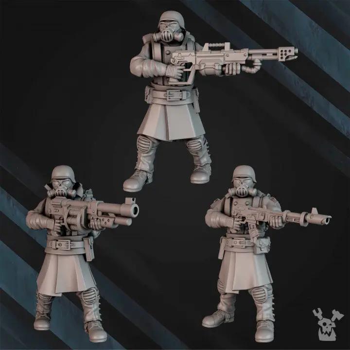 Five 3D printed Infantry Regiment models by Last Hope Miniatures for DakkaDakka, detailed military figures in plastic.