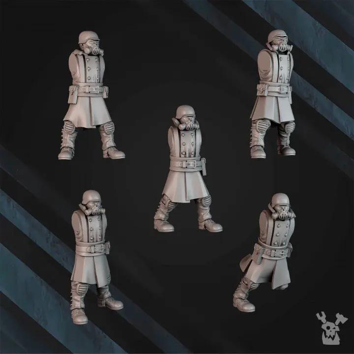 Five 3D printed Infantry Regiment models by Last Hope Miniatures for DakkaDakka, detailed miniatures for tabletop gaming.