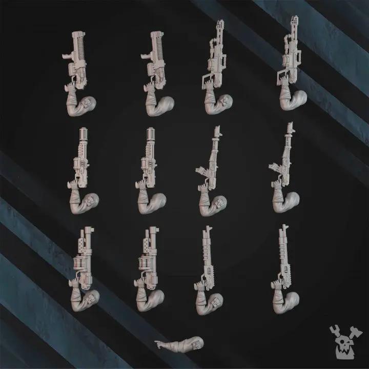 Five 3D printed Infanterie Regiment models by DakkaDakka Miniatures, showcasing detailed military figures from Last Hope Miniatures.