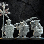 3D printed Infernal Dwarf Command Squad model by Last Hope Miniatures, featuring detailed dwarf figures with weapons and armor.