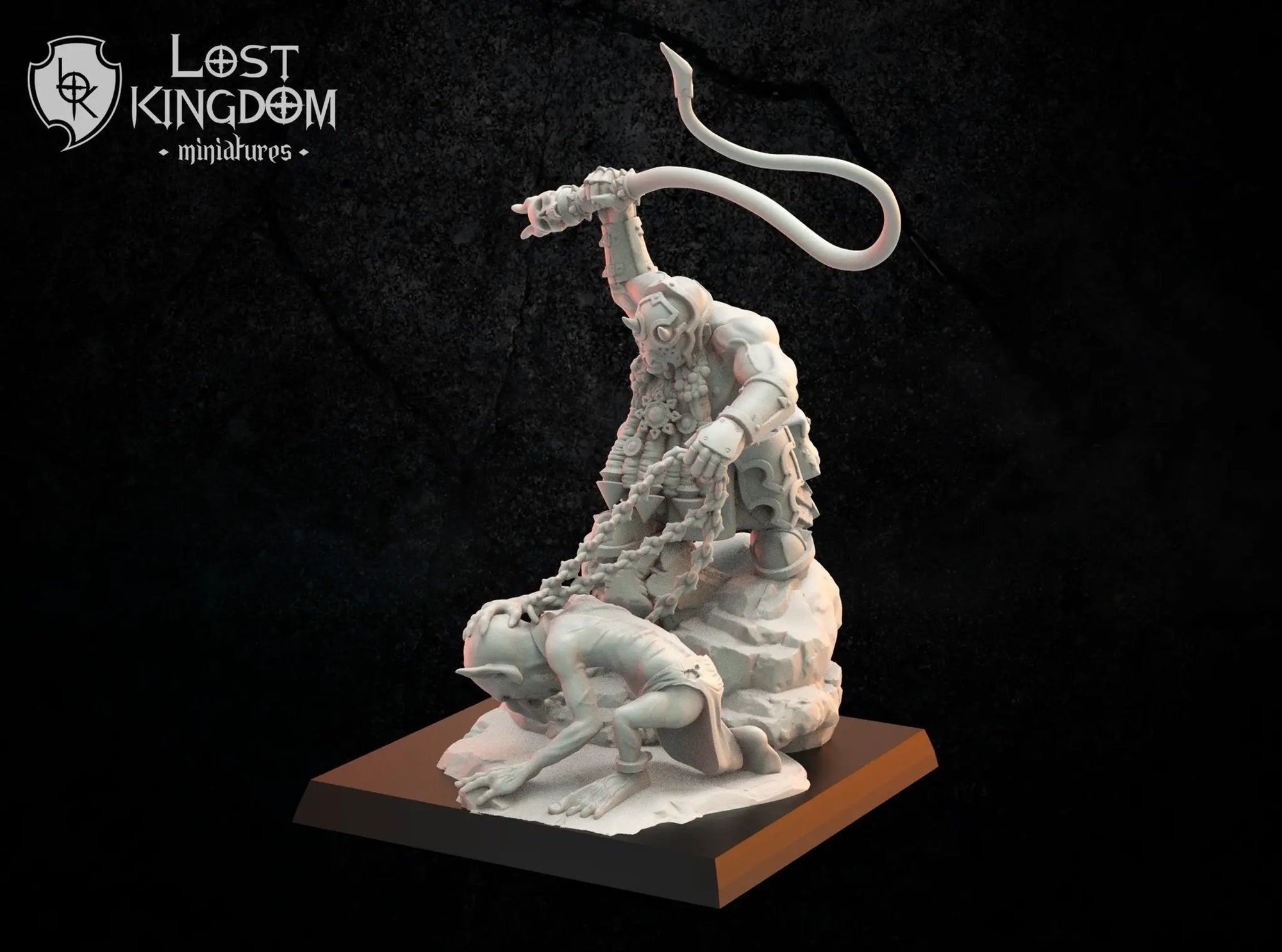 3D printed Infernal Dwarf Slaver model by Lost Kingdom Miniatures, featuring detailed miniature figure on a stand.