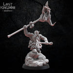 3D printed Infernal Dwarf Standard Bearer model by Lost Kingdom Miniatures, featuring detailed dwarf figure holding a banner.