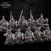 Ten 3D printed Infernal Dwarf Warrior models by Lost Kingdom Miniatures, detailed fantasy dwarf figures for tabletop gaming.