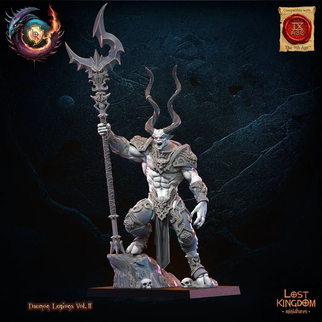 3D printed Infernal Fiend model by Lost Kingdom Miniatures, detailed demonic creature with fiery features and intricate sculpting.