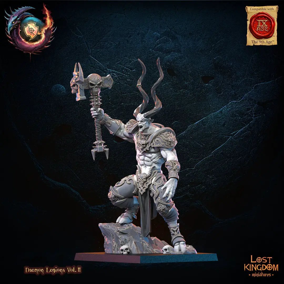 3D printed Infernal Fiend model by Lost Kingdom Miniatures, detailed miniature figure for tabletop gaming, painted with fiery colors.