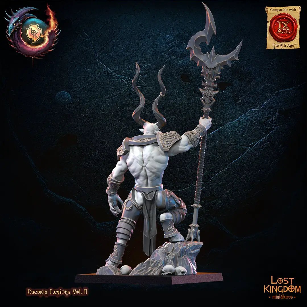 3D printed infernal fiend model by Lost Kingdom Miniatures, detailed fantasy creature with fiery, demonic features, painted in dark tones.