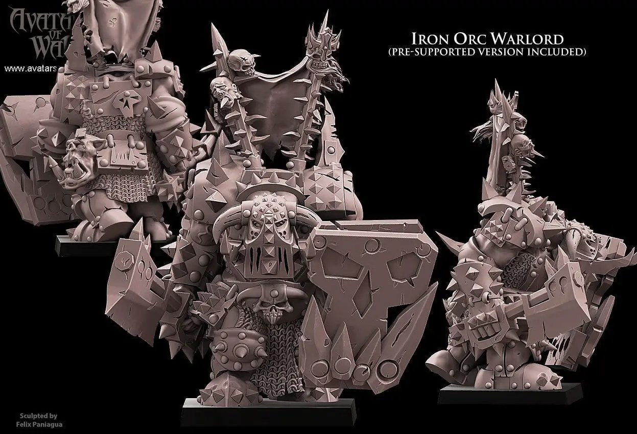 3D printed Iron Orc Warlord model by Last Hope Miniatures, detailed miniature figure from Avatars of War collection.