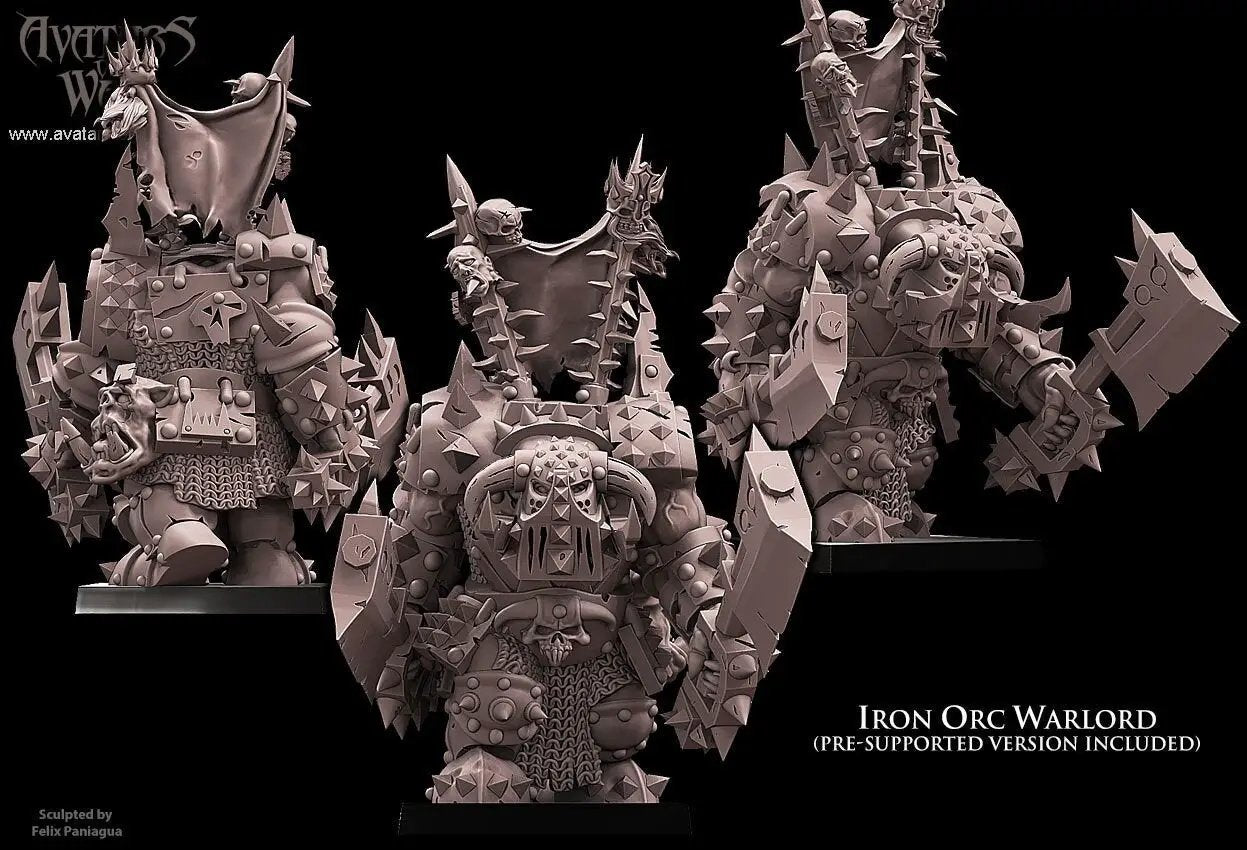 3D printed Iron Orc Warlord model by Last Hope Miniatures, featuring detailed armor and fierce warrior stance.