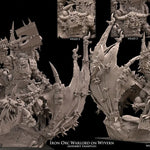 3D printed Iron Orc Warlord on Wyvern model by Avatars of War, detailed miniature with orc warrior riding a wyvern.
