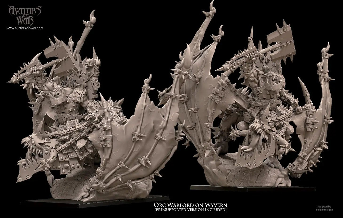 3D printed Iron Orc Warlord on Wyvern model by Avatars of War, detailed miniature from Last Hope Miniatures.