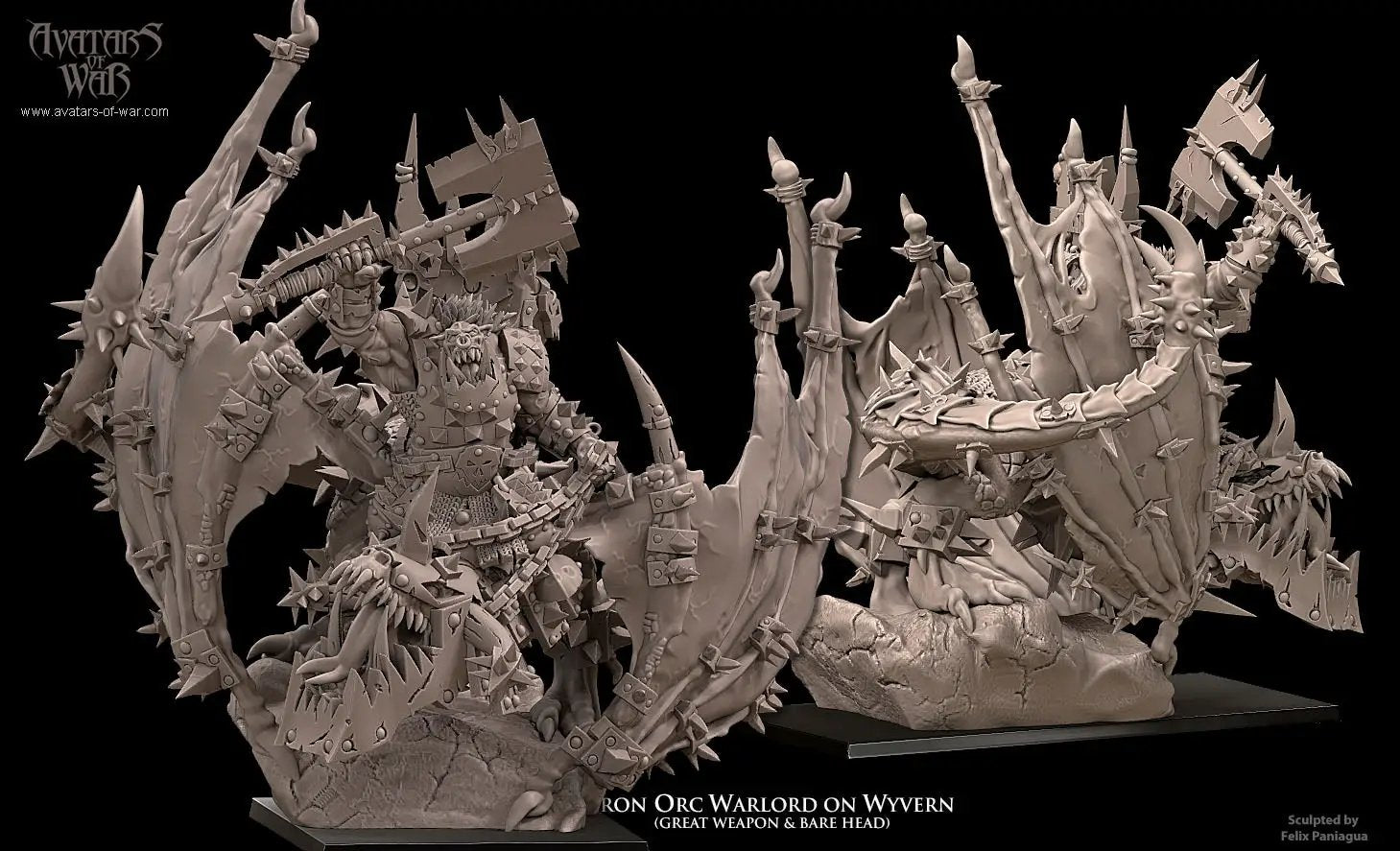 3D printed Iron Orc Warlord on Wyvern model by Avatars of War, detailed miniature from Last Hope Miniatures collection.
