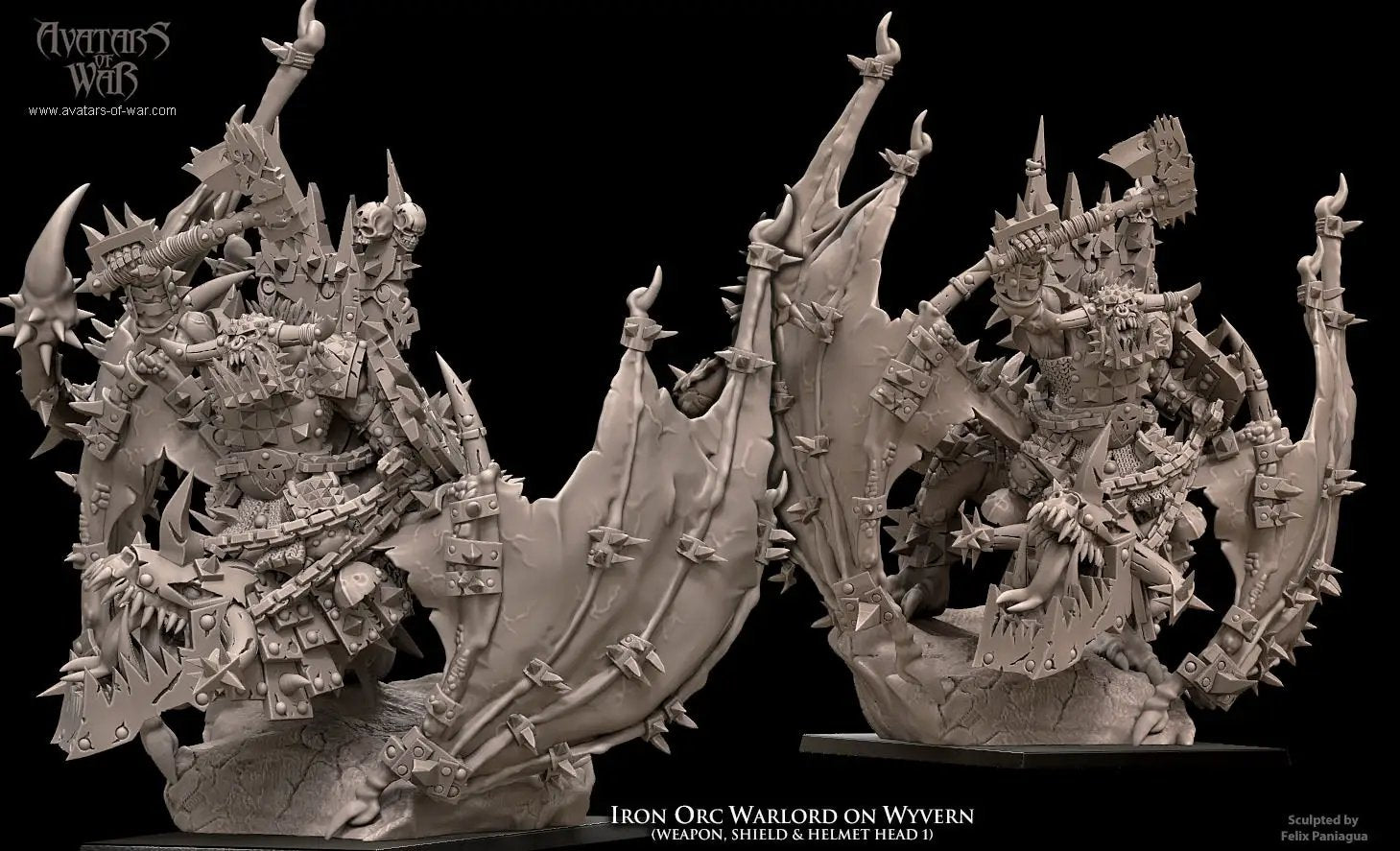 3D printed Iron Orc Warlord on Wyvern model by Avatars of War, detailed miniature from Last Hope Miniatures for tabletop gaming.