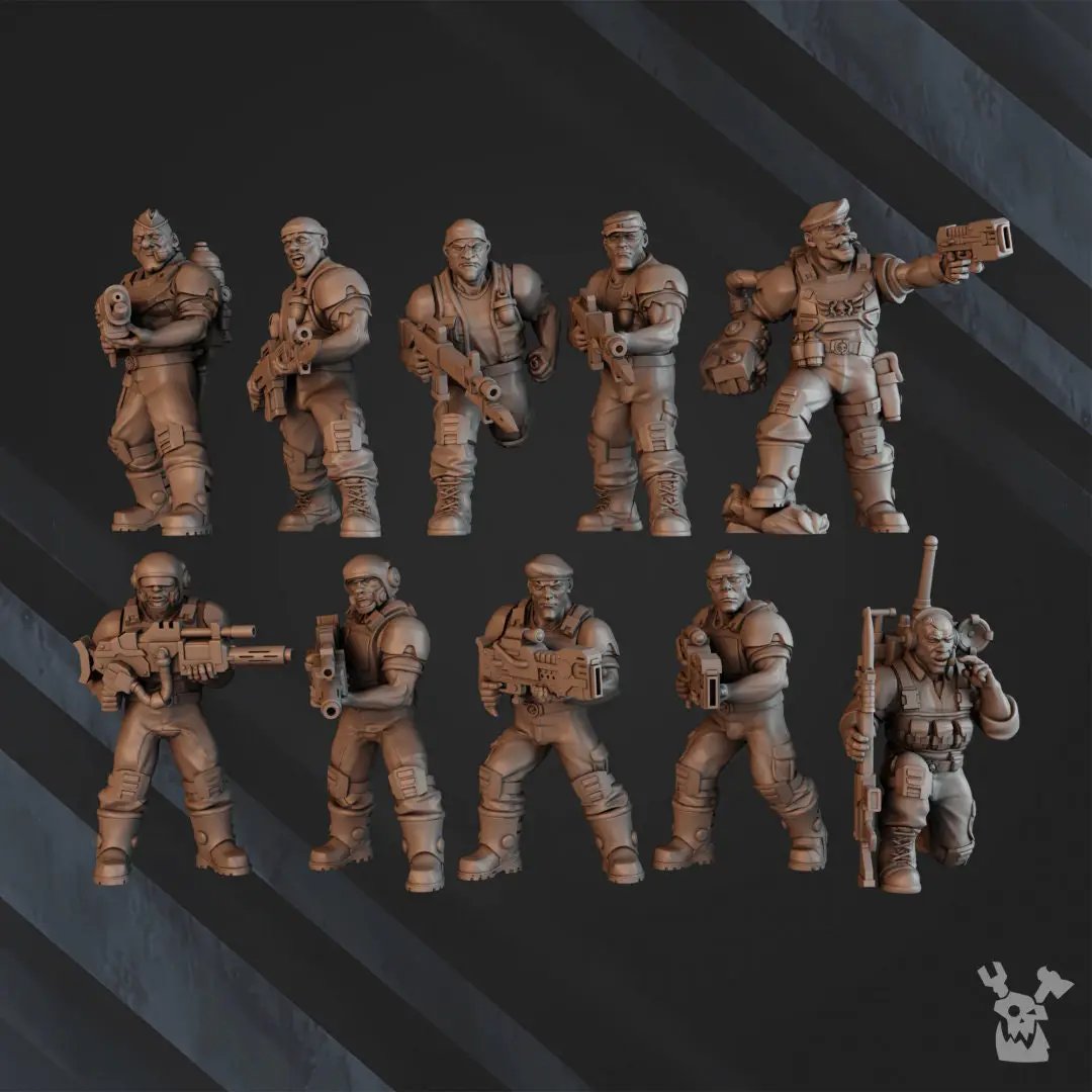 Set of 10 3D printed Jungle Commando Squad models by Last Hope Miniatures for DakkaDakka Miniatures, detailed military figures.