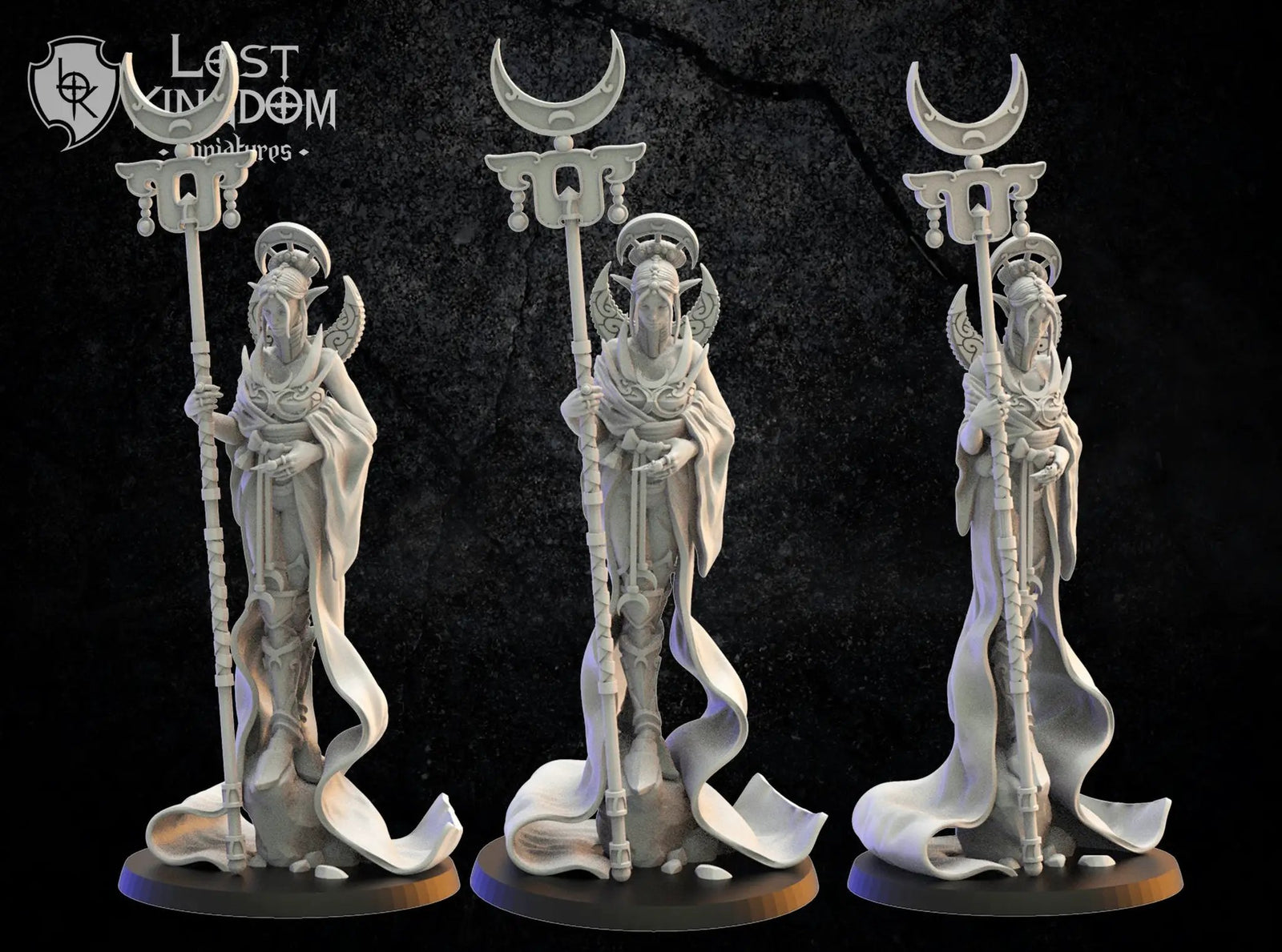 3D printed Kaguya Moonlight Priestess model by Last Hope Miniatures, detailed miniature figure showcasing intricate design and craftsmanship.