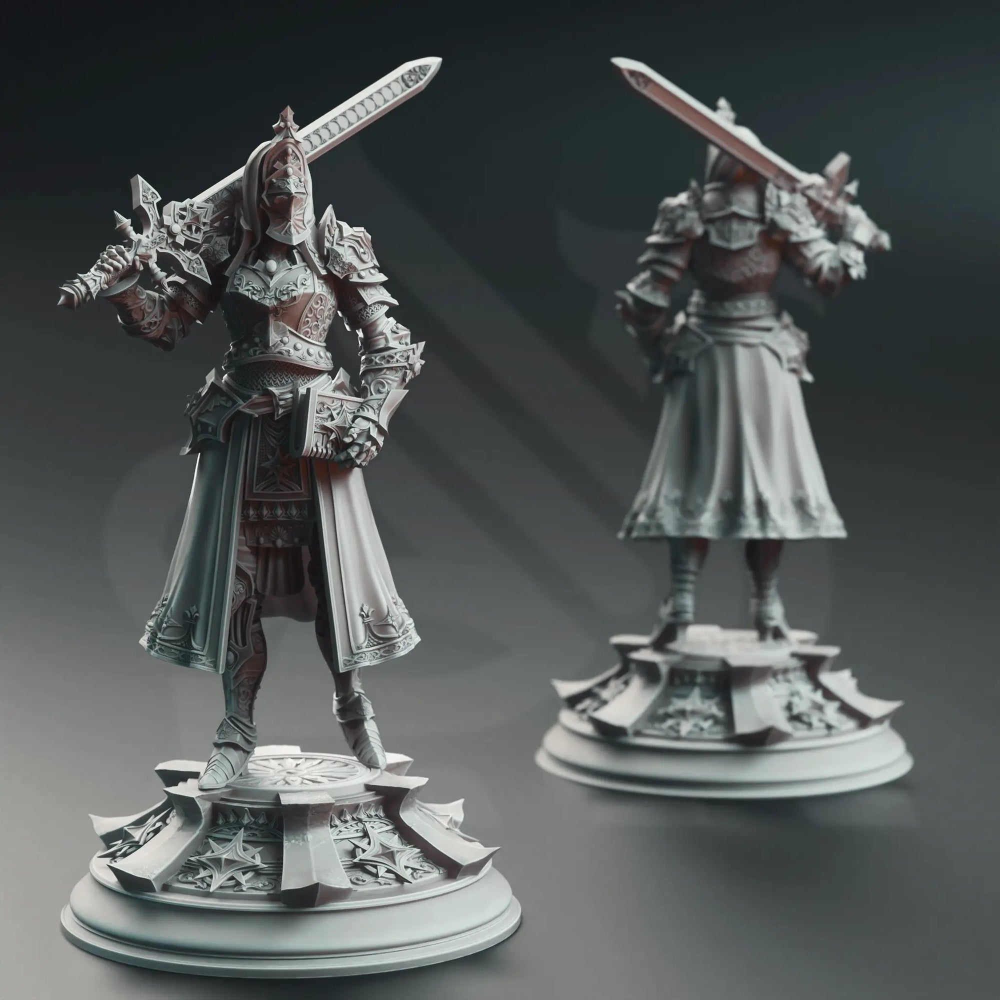 3D printed Knight Inquisitor model by Last Hope Miniatures, detailed fantasy miniature figure with armor and weaponry.