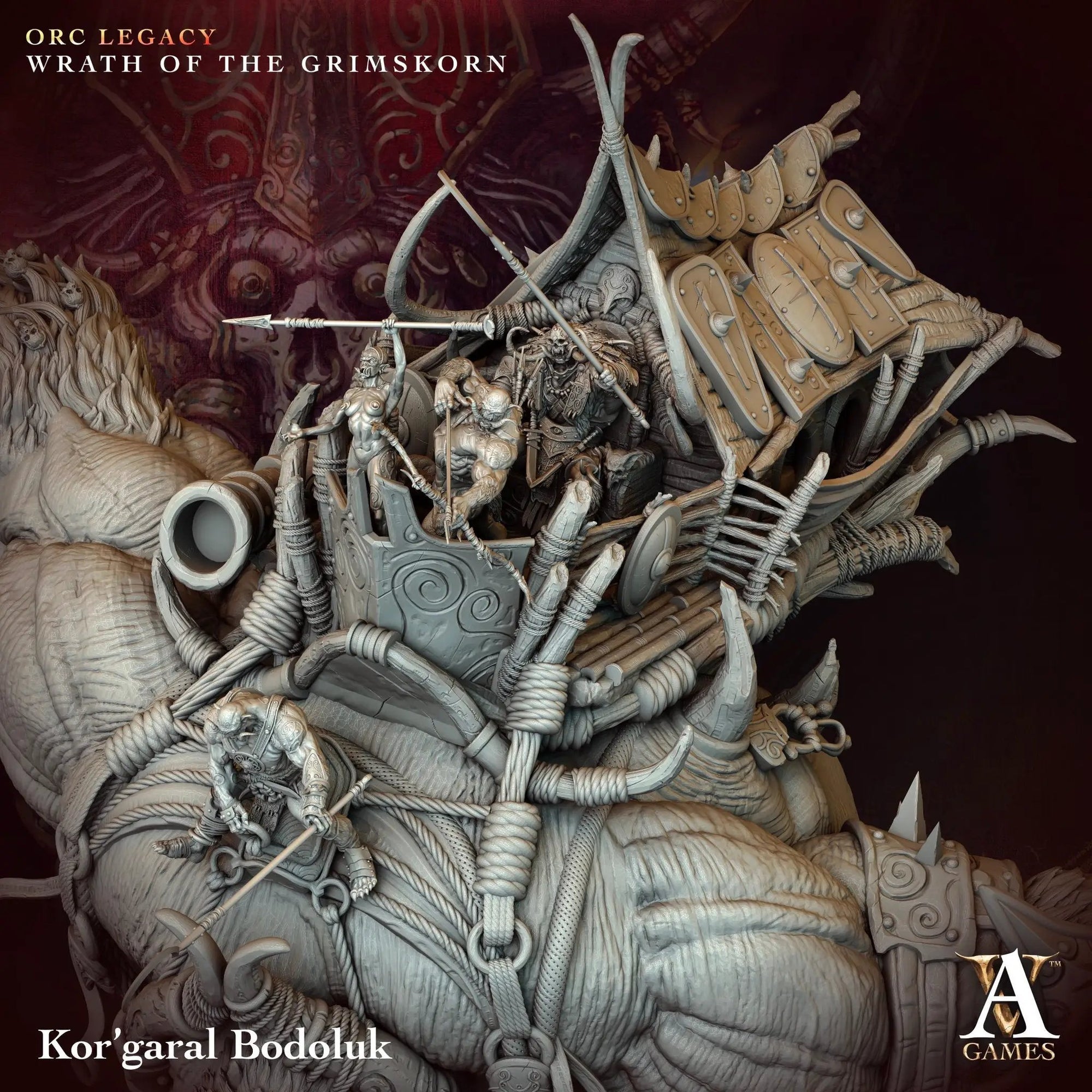 3D printed Kor'Garal Bodoluk model by Last Hope Miniatures for Archvillain Games, detailed miniature figure on a display base.