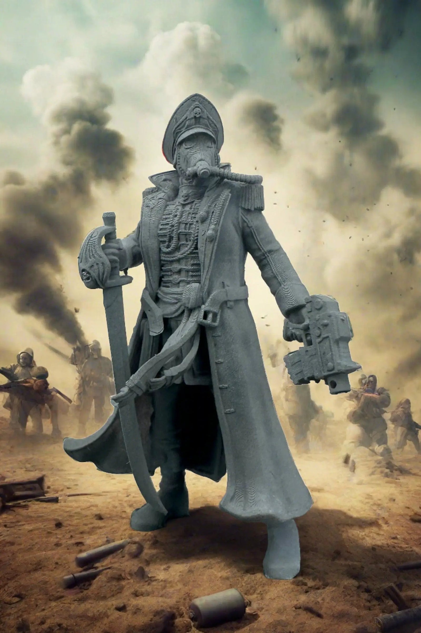 3D printed Krieg Commissar miniature by Last Hope Miniatures, detailed model figure with military uniform and weapon for tabletop gaming.