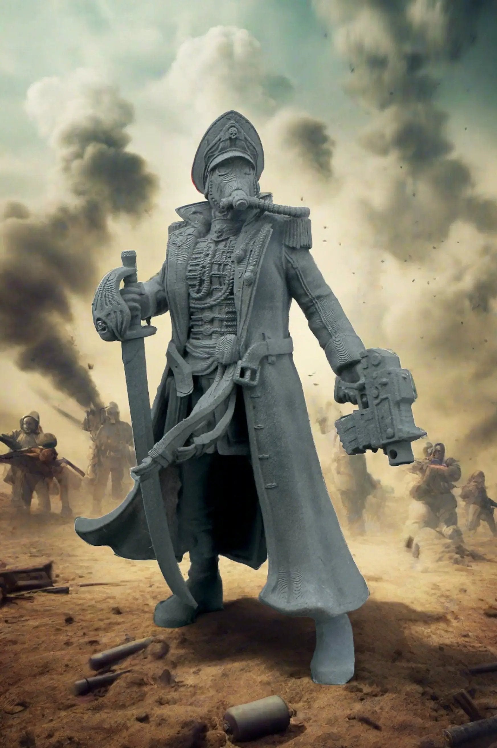 3D printed Krieg Commissar miniature by Last Hope Miniatures, detailed model figure with military uniform and weapon for tabletop gaming.
