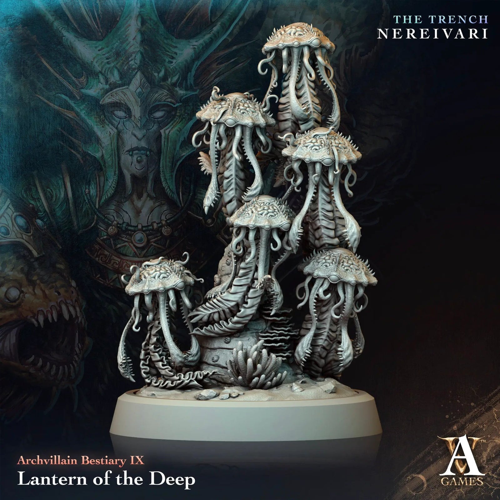 3D printed Lantern of the Deep model by Last Hope Miniatures for Archvillain Games, featuring intricate deep-sea design details.