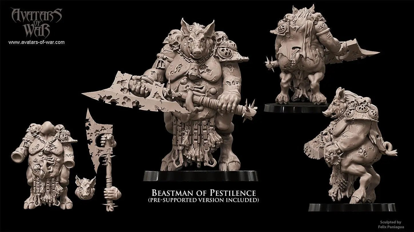 3D printed Lord of Pestilence model by Avatars of War, detailed miniature from Last Hope Miniatures, shown in a clear view.