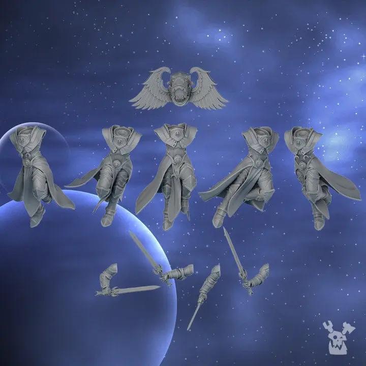 3D-printed Lunar Angels Squad x5 model by DakkaDakka from Last Hope Miniatures, featuring detailed sci-fi angel figures.