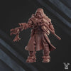 3D printed Machine Cult Engineer model by Last Hope Miniatures, detailed sci-fi figure on a black background.