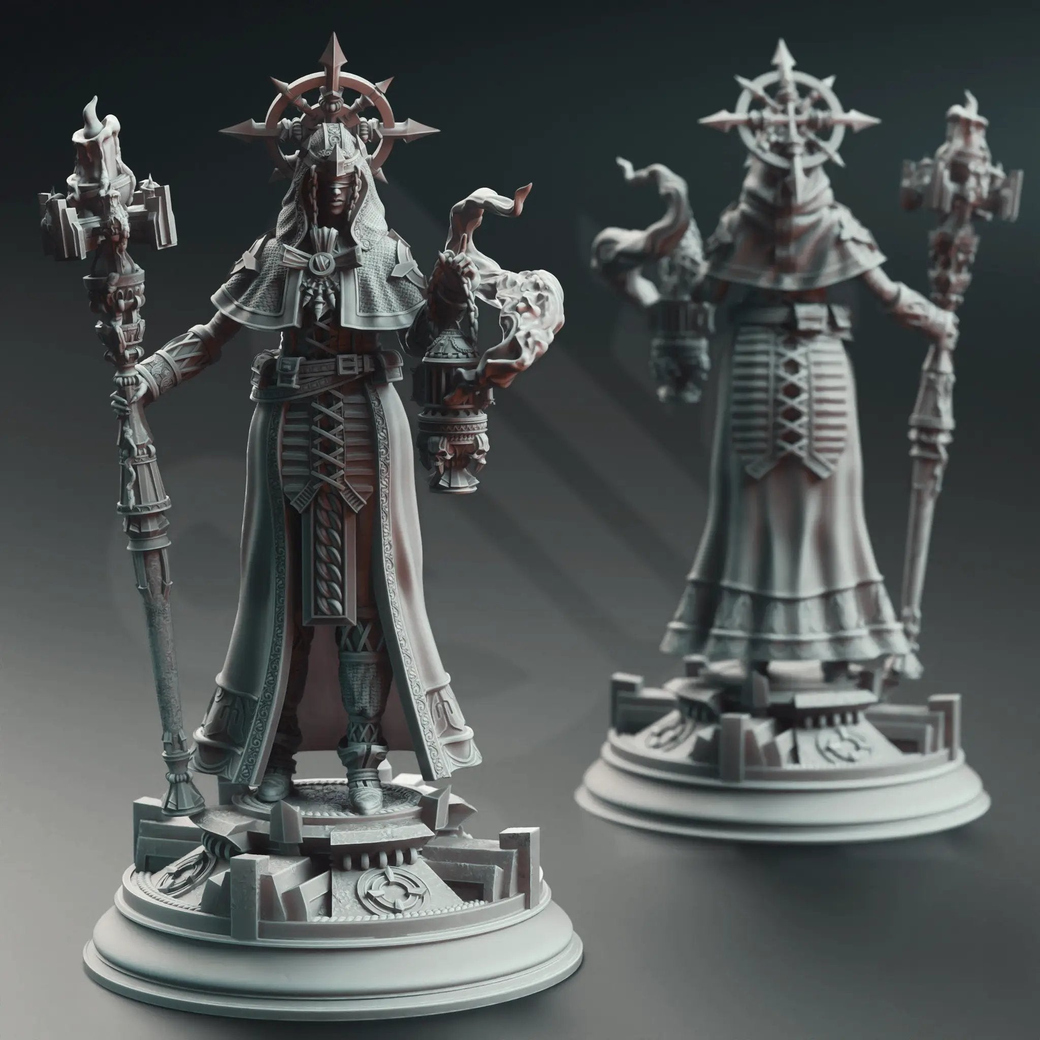 3D printed Maiden Cleric model by DM Stash, detailed miniature figure from Last Hope Miniatures.