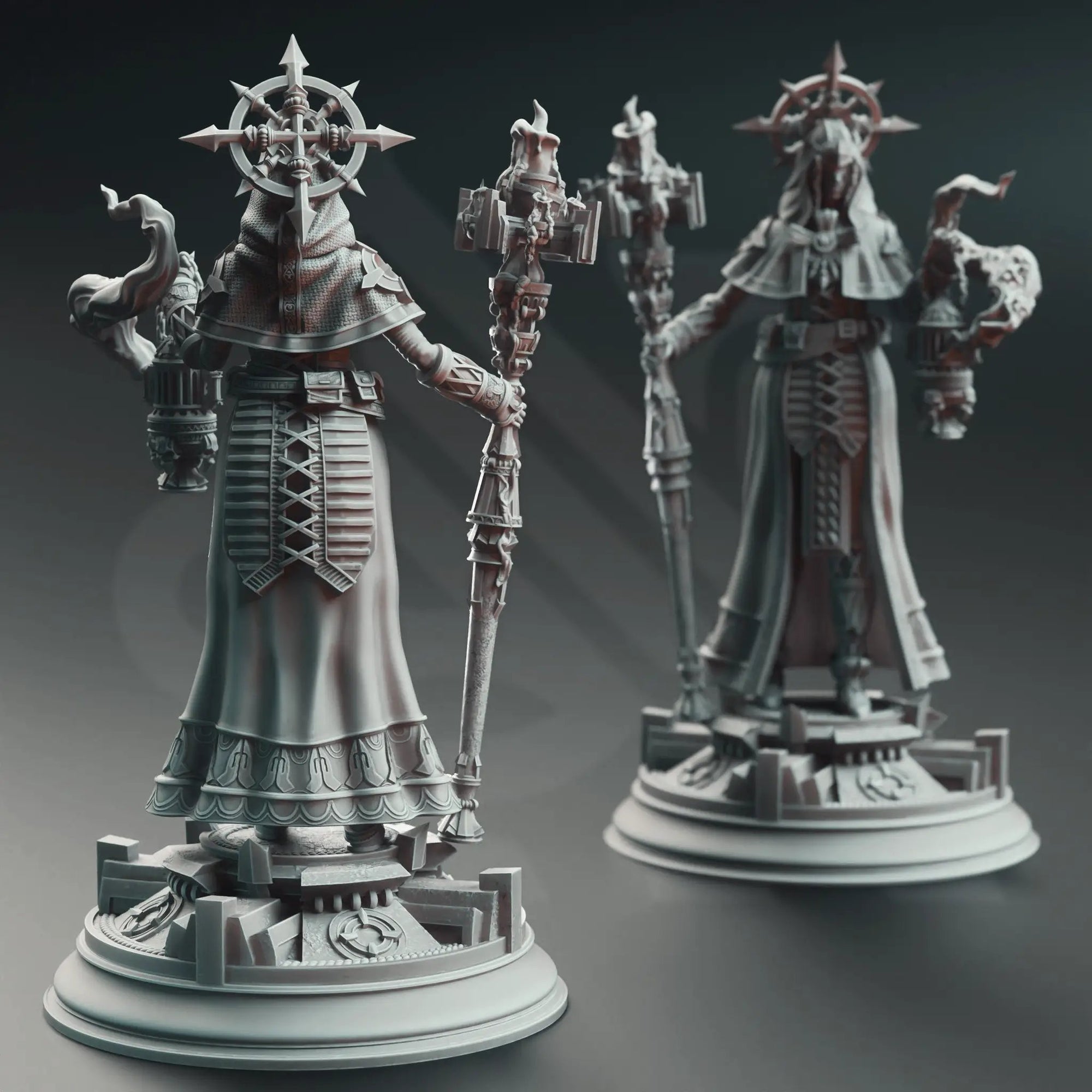 3D printed Maiden Cleric miniature by Last Hope Miniatures, detailed fantasy model with robes and staff, designed for tabletop gaming.