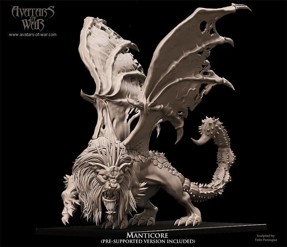 3D printed Manticore model by Avatars of War from Last Hope Miniatures, featuring detailed wings and fierce creature design.