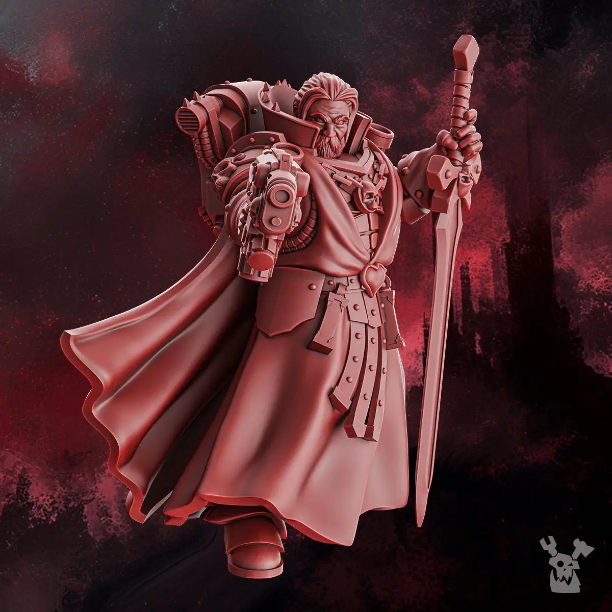 3D printed Mathias of the Crimson Wings model by Last Hope Miniatures, detailed miniature figure with vibrant wings and intricate armor.