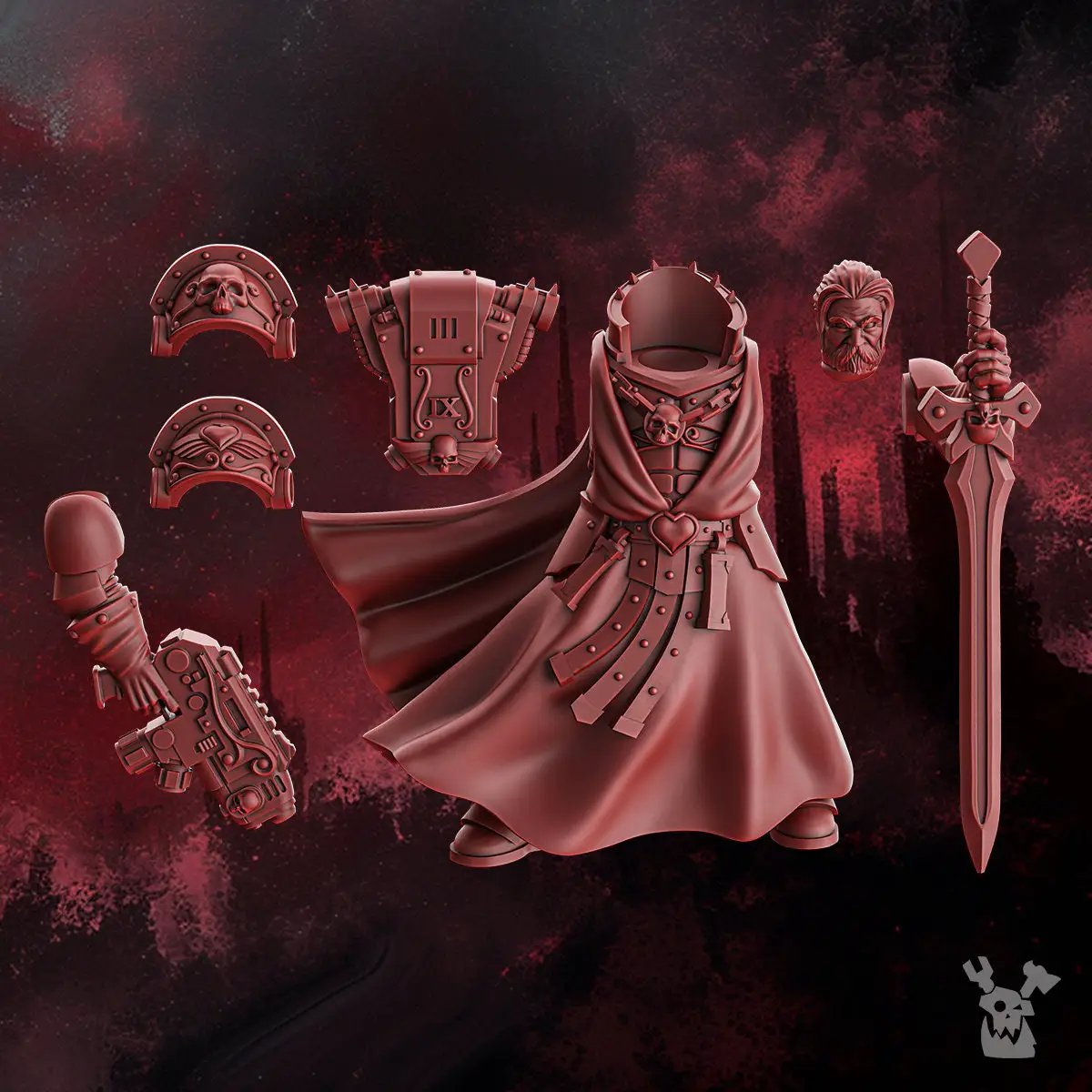 3D printed Mathias of the Crimson Wings model by Last Hope Miniatures, detailed miniature with intricate armor and wings.