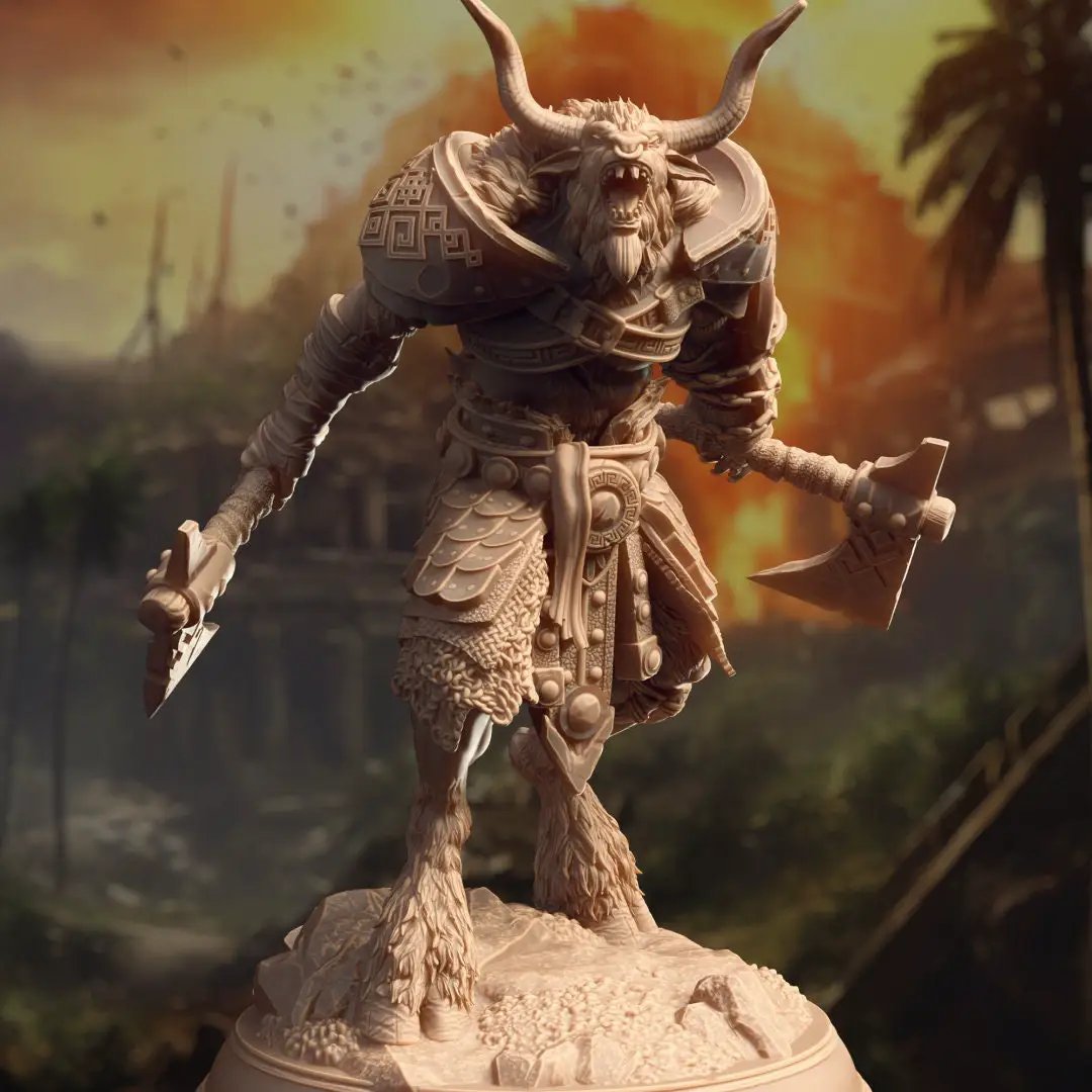 3D printed Minotaur Barbarian model by Last Hope Miniatures, detailed fantasy figure with muscular build and fierce stance.