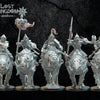Set of five 3D printed Mongobbo Knights models by Last Hope Miniatures, detailed miniature figures from Lost Kingdom Miniatures.