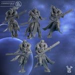 Set of five 3D printed Moon Blades models by DakkaDakka, designed for Last Hope Miniatures tabletop game.