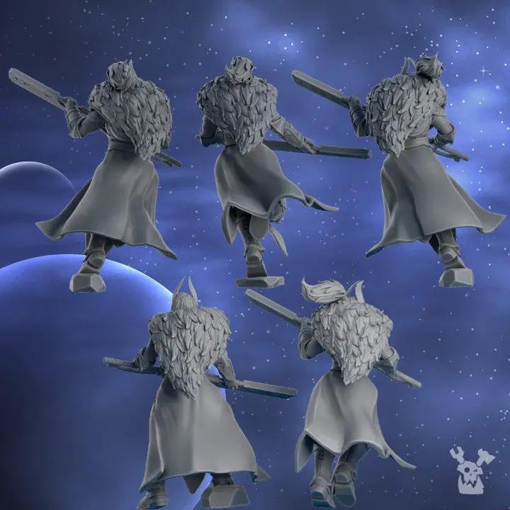 Set of five 3D printed Moon Blades models by Last Hope Miniatures, designed for tabletop gaming or display.