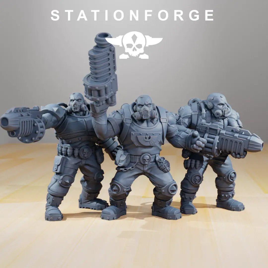 Three 3D printed National Guard Guerrillas miniatures by StationForge, detailed military models from Last Hope Miniatures.