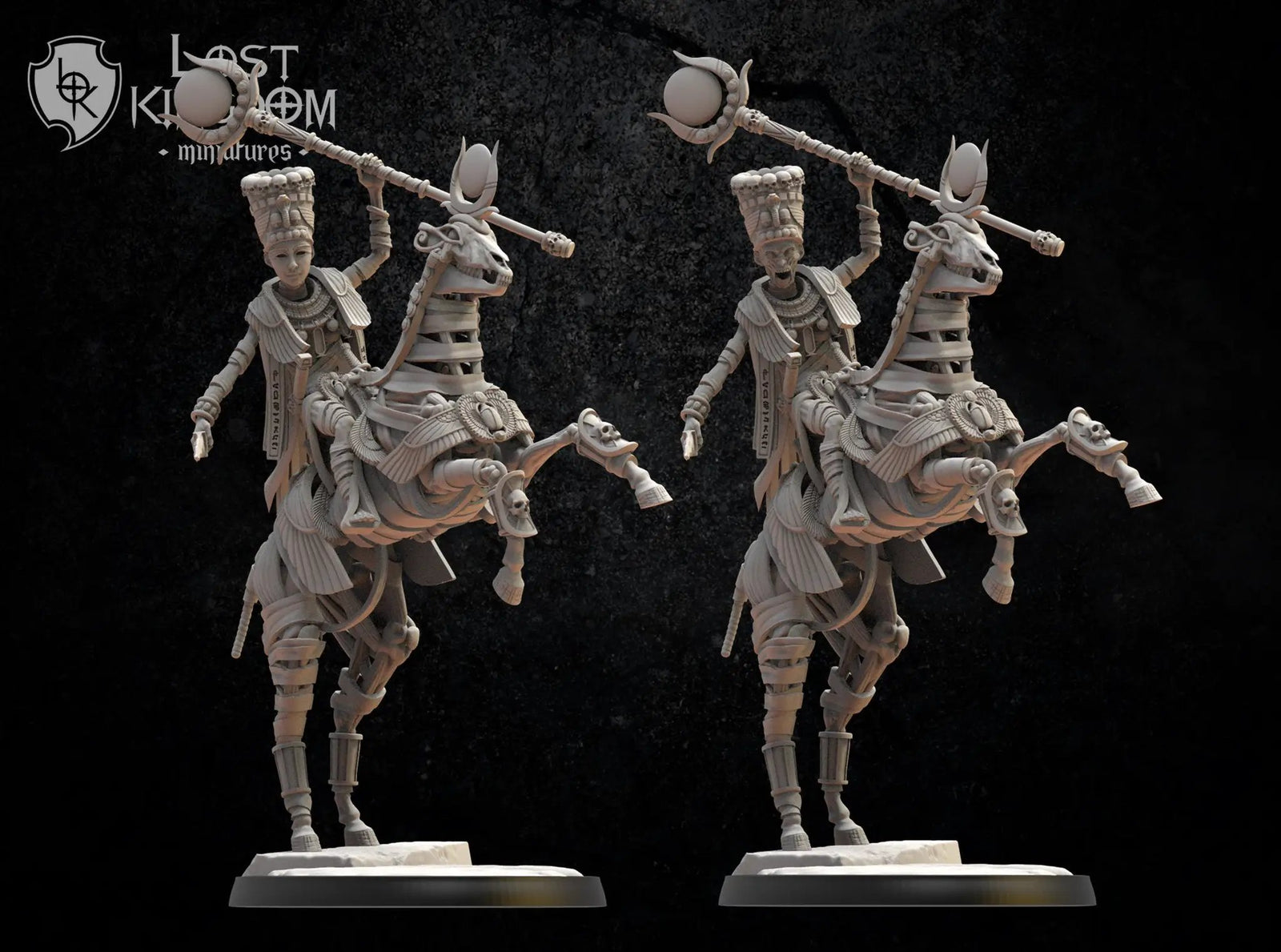 3D printed Nefertari priestess model by Lost Kingdom Miniatures, detailed figure with intricate costume and regal pose.