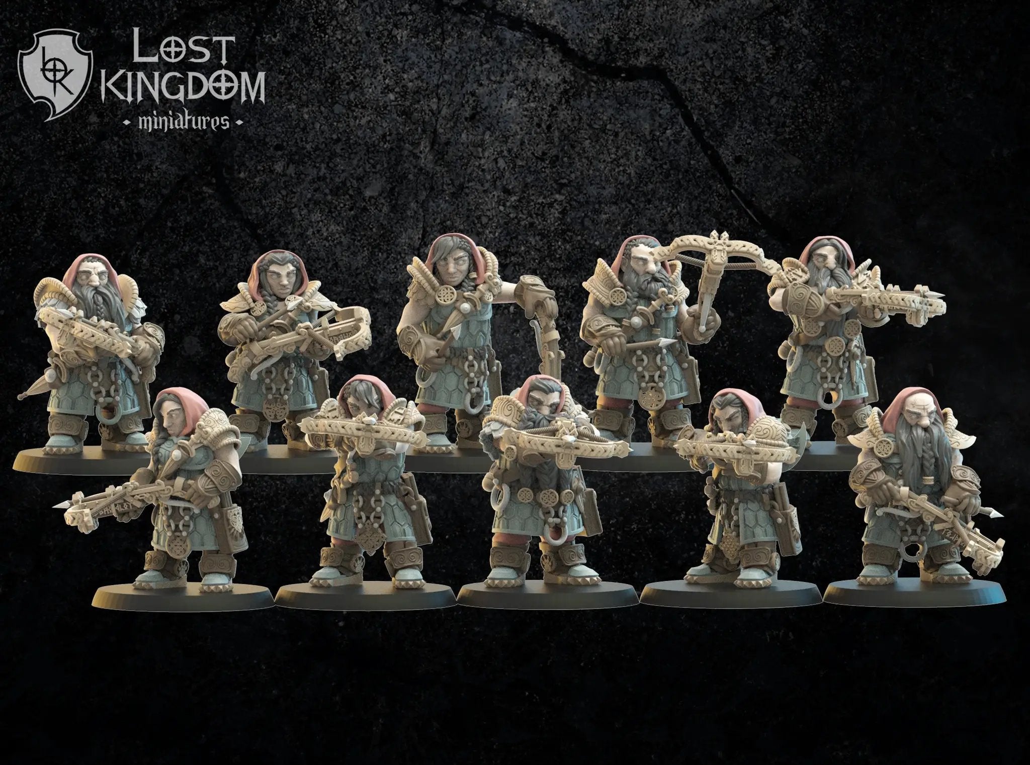 10 3D printed Niavellir Dwarf Riflemen models by Last Hope Miniatures, detailed fantasy dwarf infantry figures for tabletop gaming