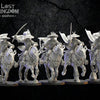 Five 3D printed Night Elf Shadow Knights models by Lost Kingdom Miniatures, detailed fantasy miniatures for tabletop gaming.
