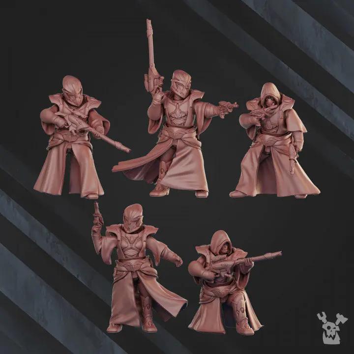 3D printed Night Shade Squad x5 models by Last Hope Miniatures, featuring detailed sci-fi figures for tabletop gaming.