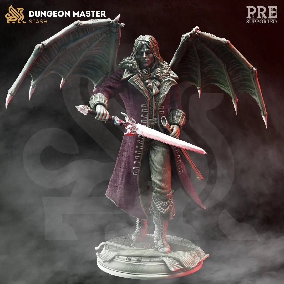 3D printed Noble Vampire model by Last Hope Miniatures for DM Stash, featuring detailed vampire figure with gothic armor and regal pose.