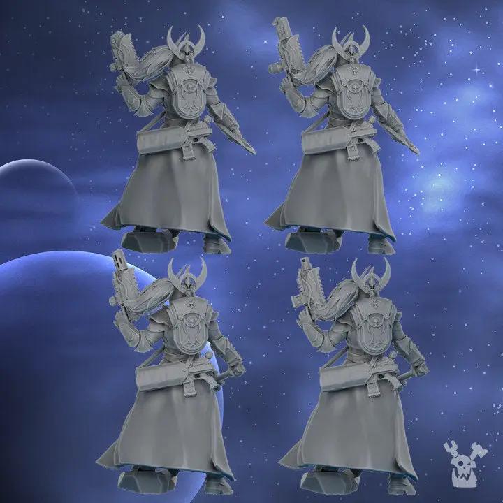 Three 3D printed Nova Star Squad miniatures by DakkaDakka Miniatures, designed by Last Hope Miniatures, depicted in detailed model form.