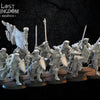 Three-dimensional printed Calix Knights on foot model set by Lost Kingdom Miniatures, featuring detailed knight figures for tabletop gaming.
