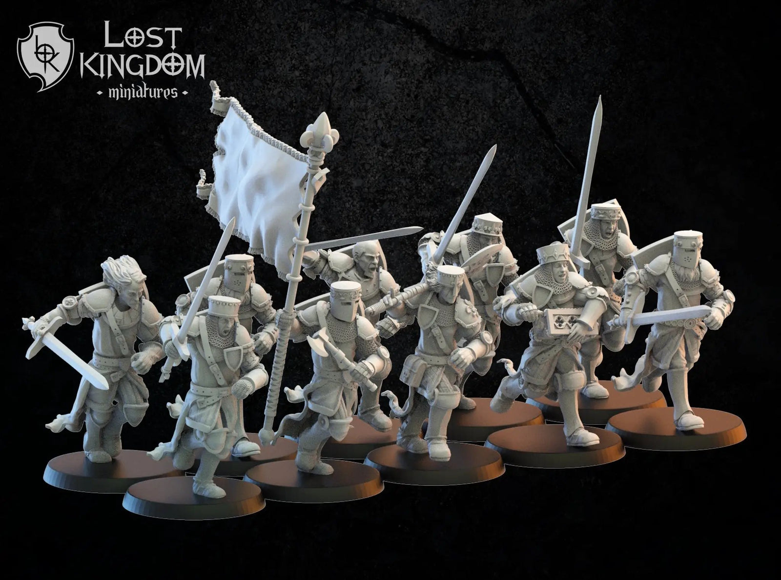 3D printed Rangers on Foot model set by Lost Kingdom Miniatures, featuring ten detailed miniatures for tabletop gaming.