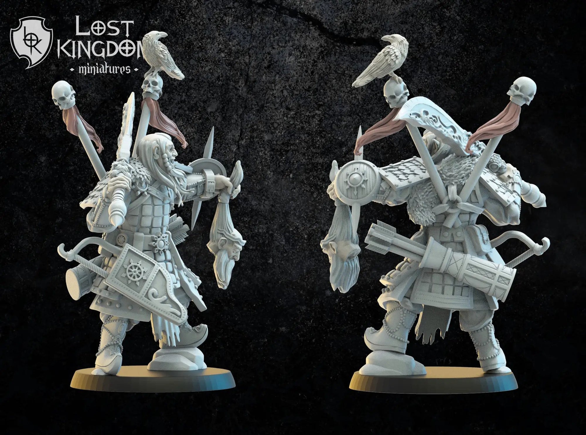3D printed Ögodoi Khan model by Lost Kingdom Miniatures, detailed miniature figure on a base, created by Last Hope Miniatures.